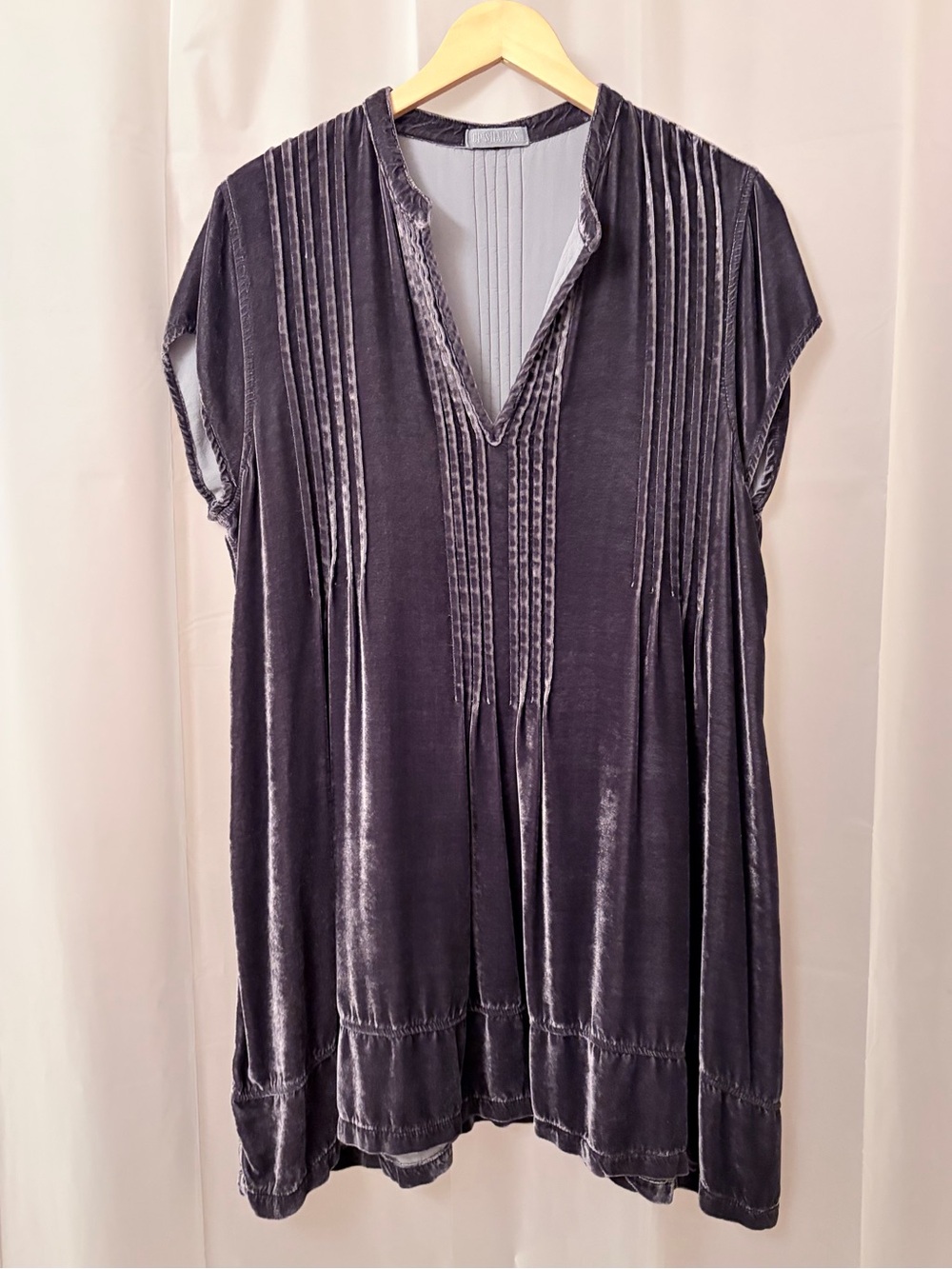 CP Shades Velvet "Regina" Iron Grey Cap Sleeve Tunic Dress CL